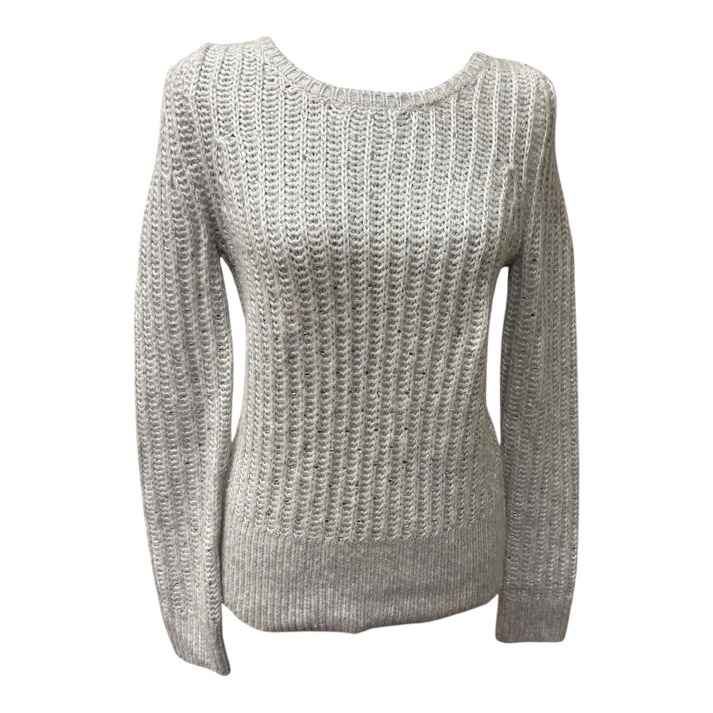White House Black Market Silver Gray Ribbed Knit Sweater Soft Cozy XS Top